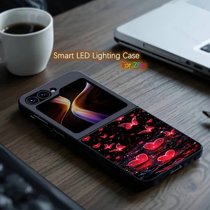 Luxury Love Heart Voice Control LED Phone Case For Samsung Galaxy Z Flip 7 6 5 4 3 Luminous Protective Case Glowing For Z Flip 4