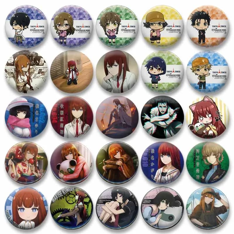 Anime Steins Gate Round Brooch Cartoon Character Kurisu Makise Rintaro Okabe Enamel Pins Bag Clothes Lapel Badge Jewelry Gifts