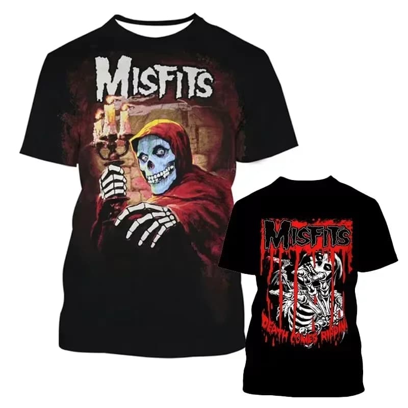 Misfits Rock Summer Band T-shirt, Casual Skull 3D printed T-shirt, men's and women's streetwear, short sleeve