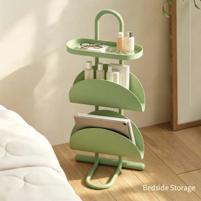 Green Multifunctional Half-Circle Magazine Rack Side Table, Creative Storage Shelf for Living Room Bedroom Balcony with Modern
