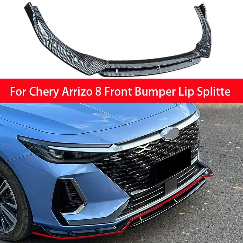For 2022 2023 2024 Chery Arrizo 8 Modified Front Bumper Lip Splitter Spoiler Body Air Kit Black Carbon Fiber Pattern