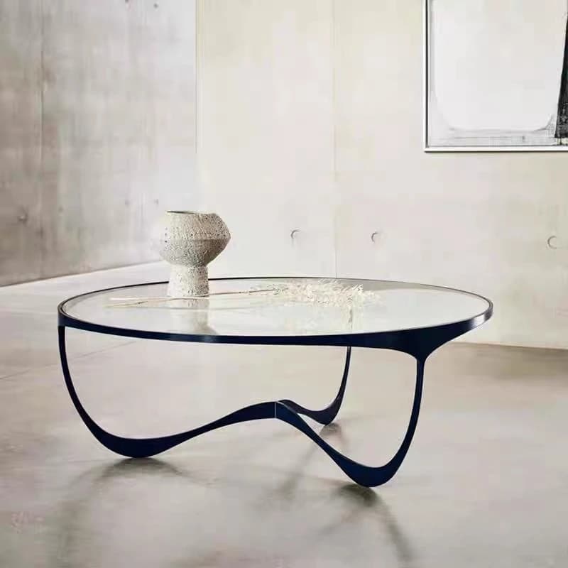 Retro round line coffee table metal glass premium copper living room coffee table table