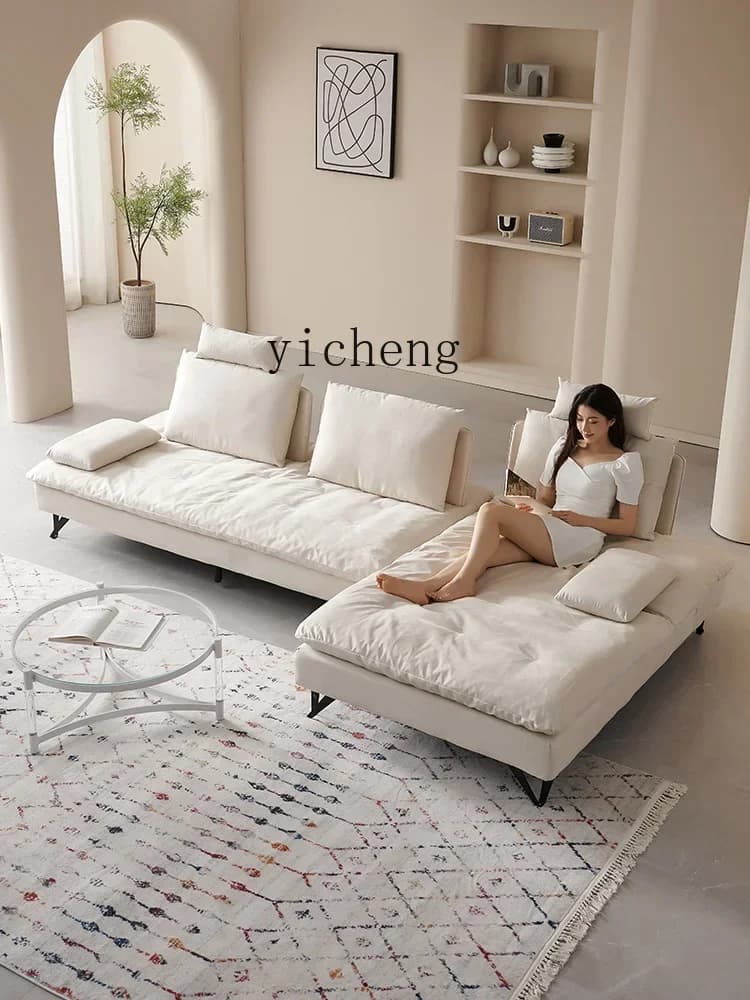 V5.19 Technology Fabric Super Deep Sitting Wide Straight Row Sofa Minimalist Small Apartment without Armrest