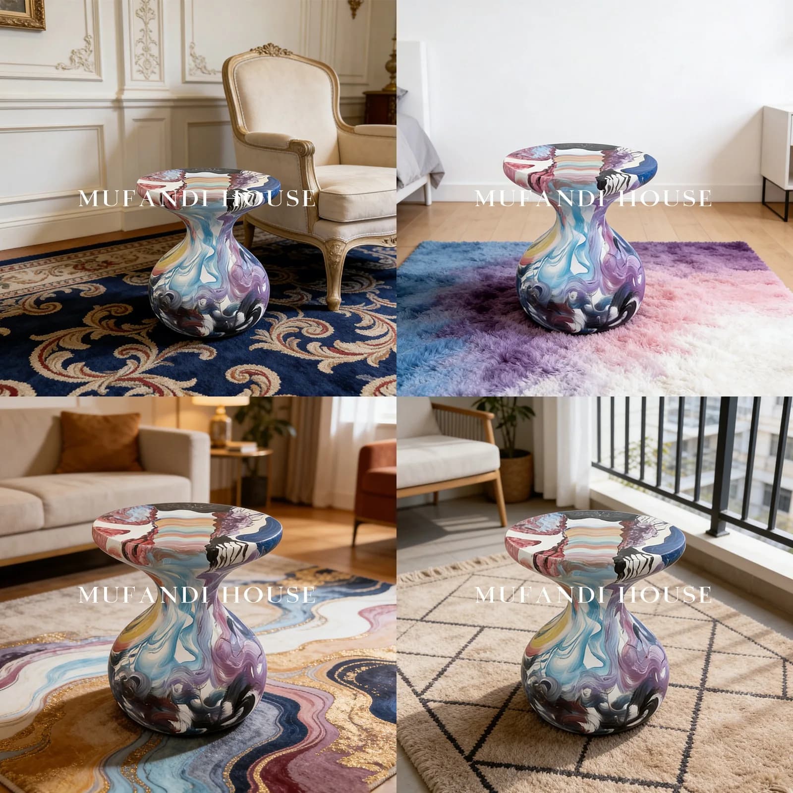 Modern Luxury Bowling Side Table Color Block Creative Living Room Sofa Accent End Table Gold Decor