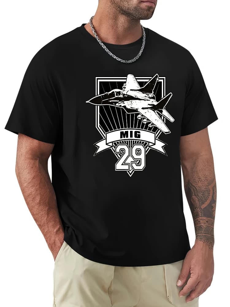 Fighter Jet & Mig-29 Design pattern -100% cotton summer short sleeve O-neck printed men's T-shirt.