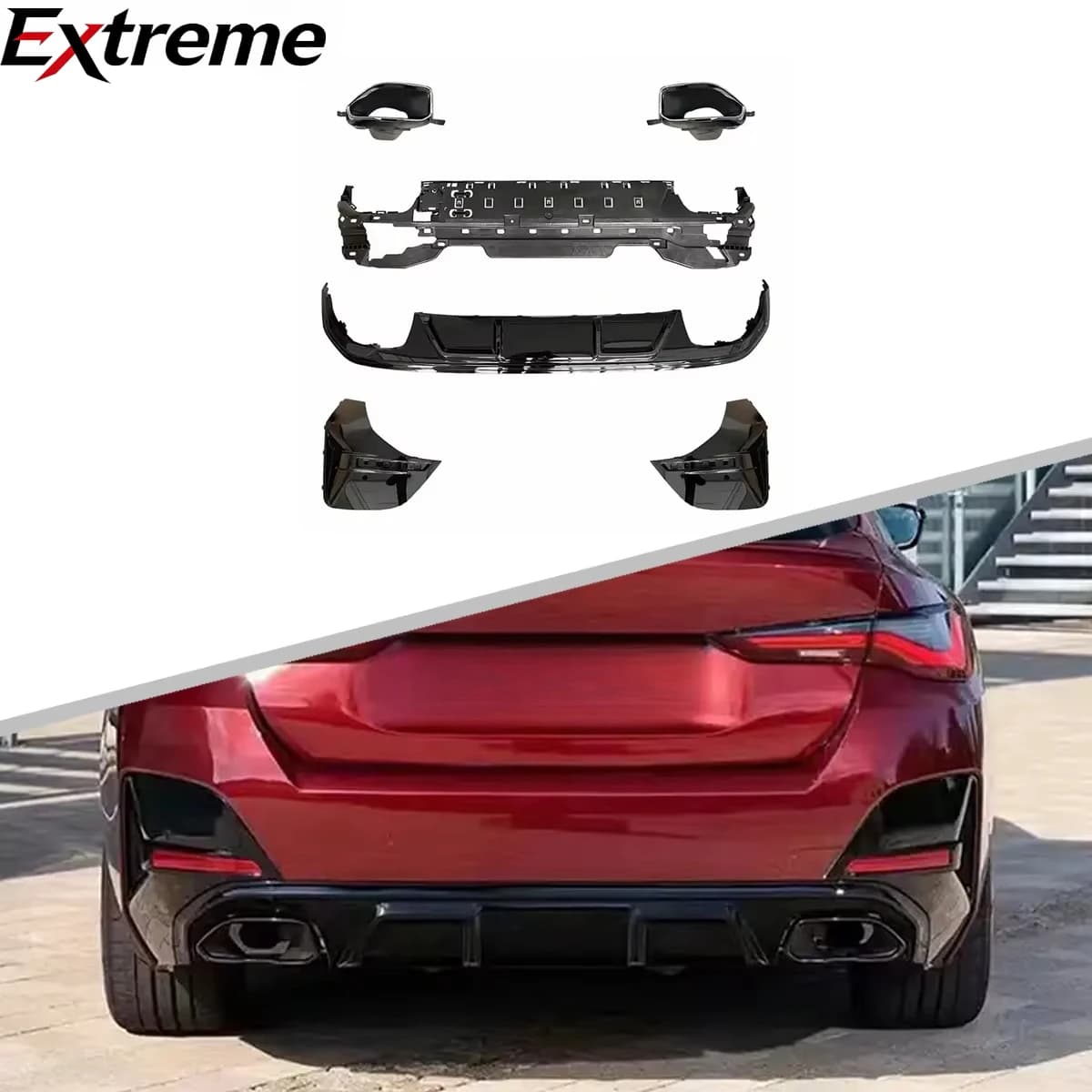 440i Style Car Rear Bumper Auto Parts MP Rear Diffuser  With Tips for BMW G26