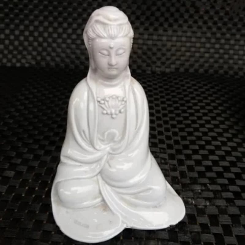 Antique White Porcelain Sitting Lotus Guanyin Buddha Statue Decoration