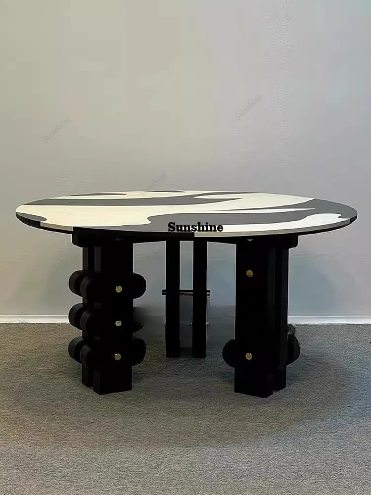 Medieval style hand-painted household solid wood dining table simple round dining table