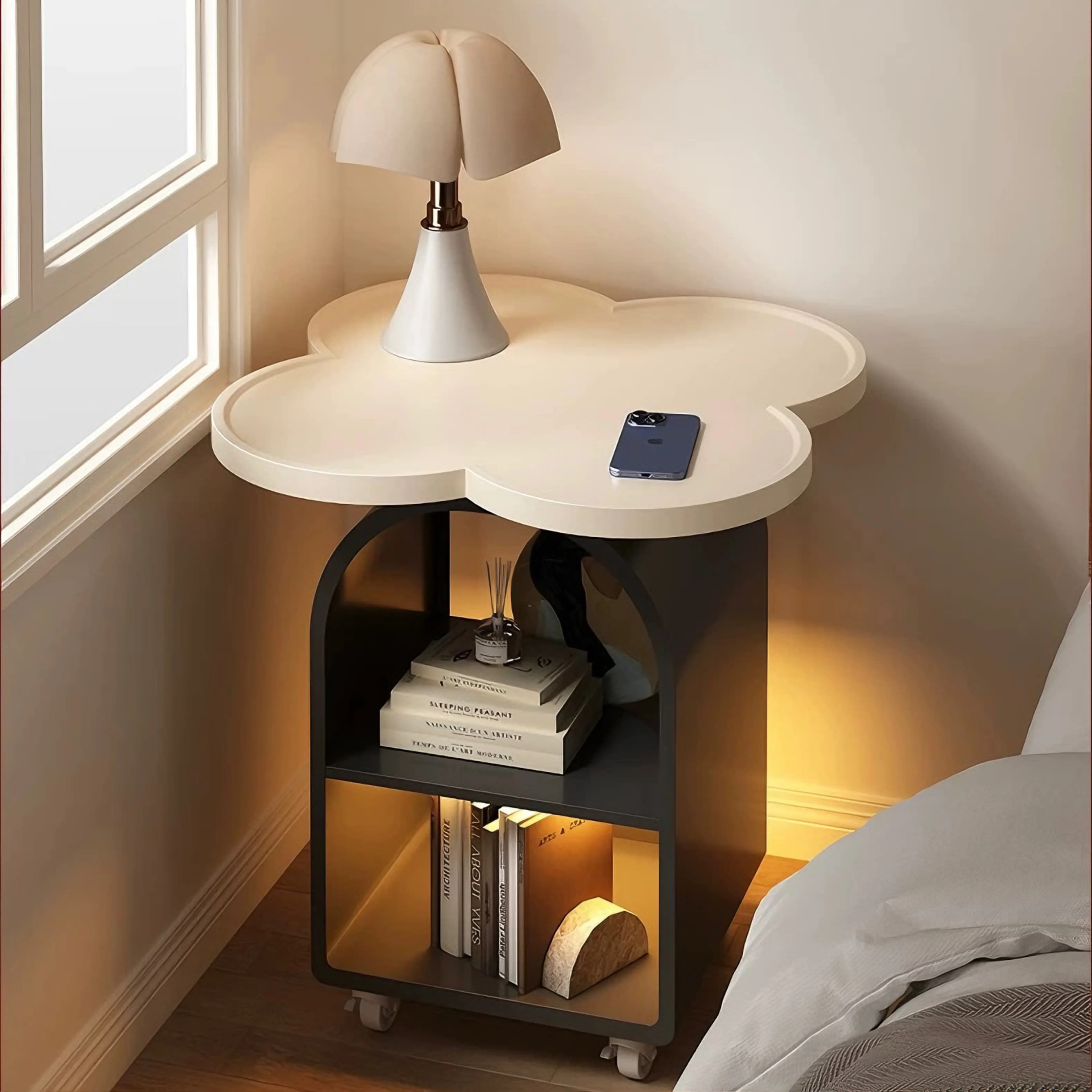 Modern Cute Bear Design Coffee Table Portable Lights Steel Frame Storage Rack Simple Small Household Bedroom Storage Cabinet