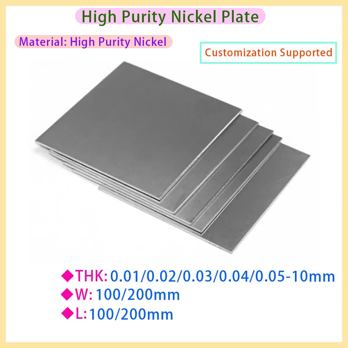Electroplating Anode Nickel Sheet High-purity Nickel Sheet Ni99.99% W100/200mm