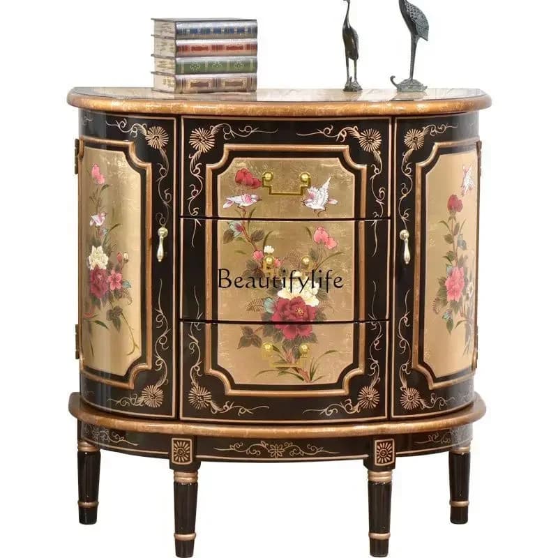 04ld14New Chinese-style entrance cabinet retro classical painted gold foil decorative chest cabinet storage partition foyer