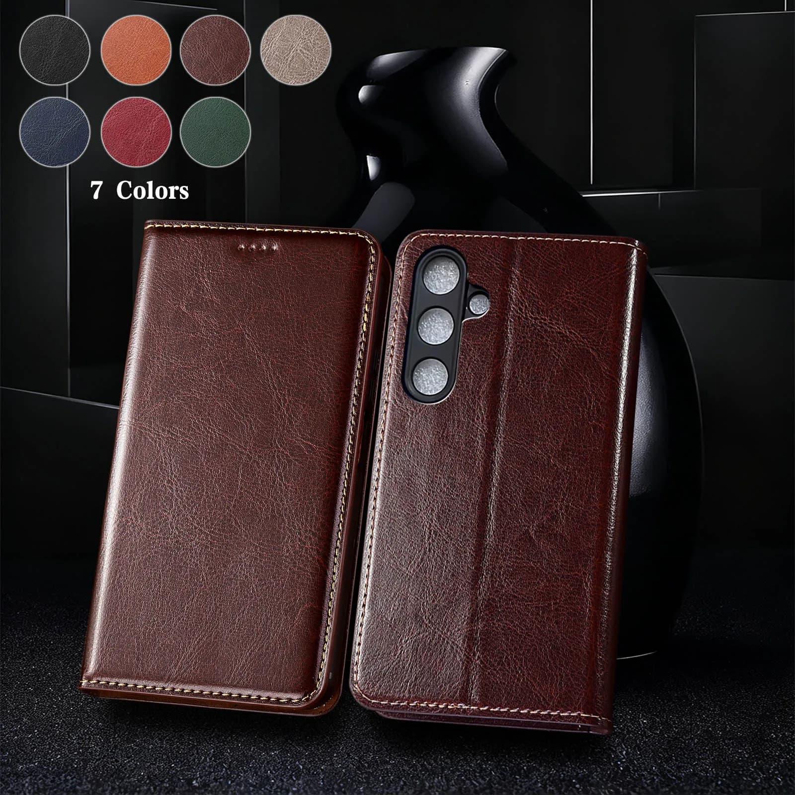 Magnet Genuine Leather Flip Wallet Phone Case Cover On For Samsung Galaxy S26 Plus Ultra Crazy Horse Pattern Of Flip Cover Case