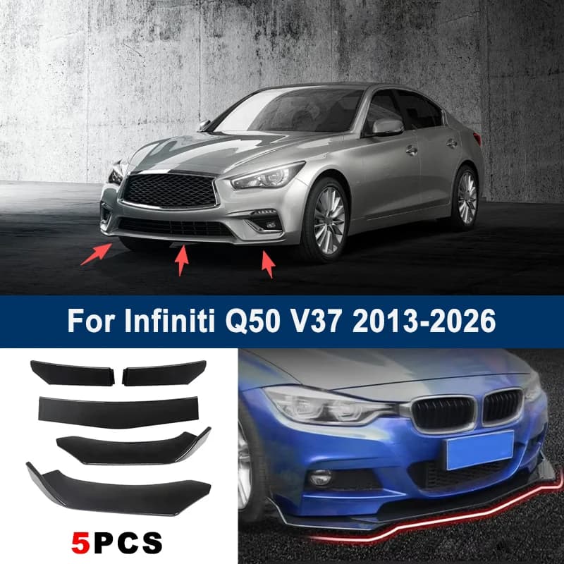 Adjustable 5Pcs Sectional Front Spoiler Lip For Infiniti Q50 V37 2013-2026 Front Bumper Splitter Car Exterior Sport Body Kit