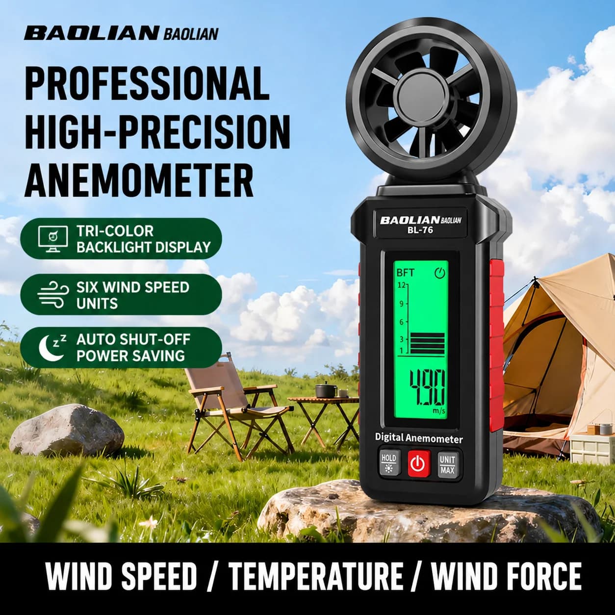 High Precision 8 Vane Digital Anemometer Wind Speed Meter Portable Air Flow Tester for Industrial HVAC Measurement
