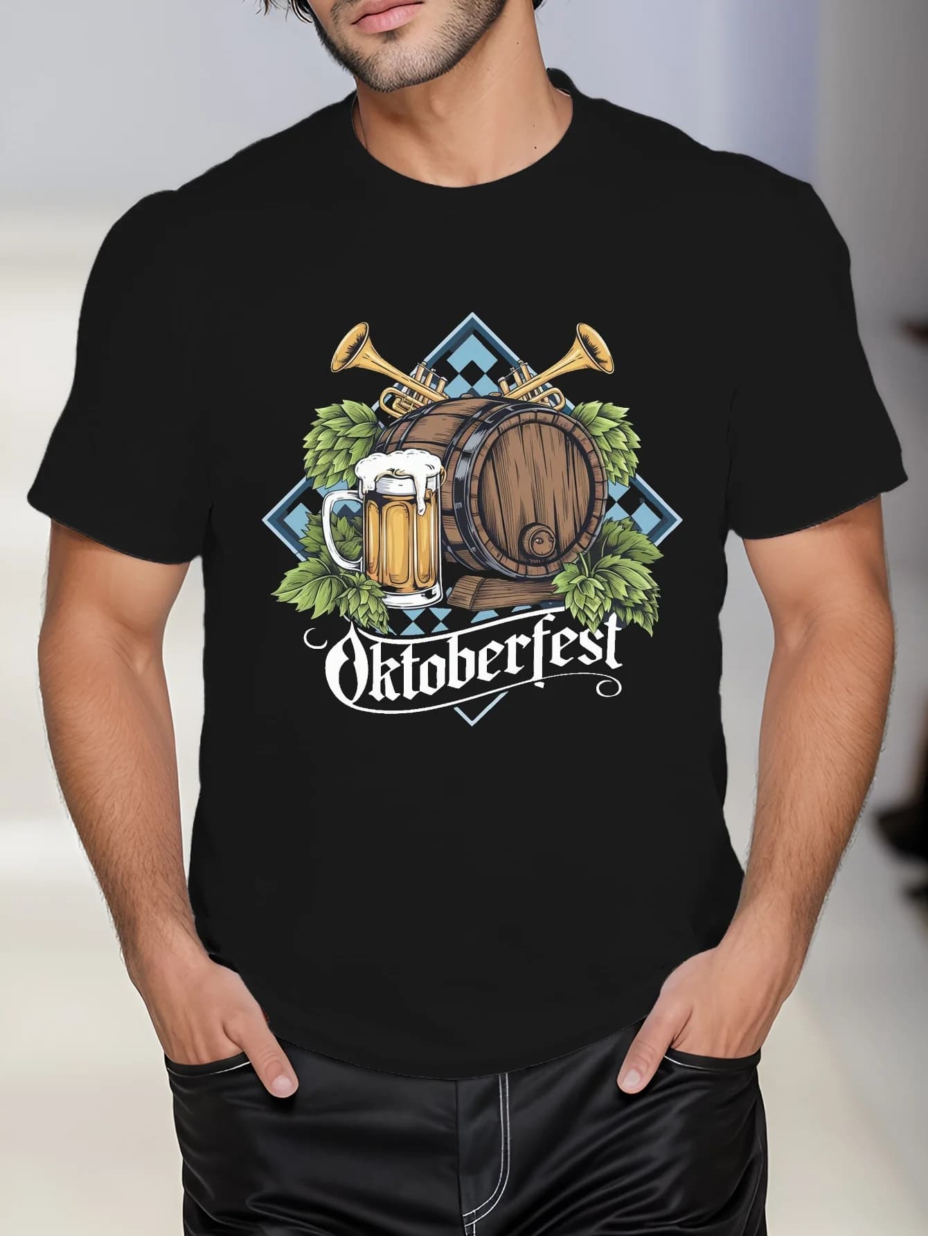 Bavarian Beer Mug & Barrel Oktoberfest Beer Celebration T-Shirt 100% Cotton O-Neck Short Sleeve Summer Casual Mens T-shirt