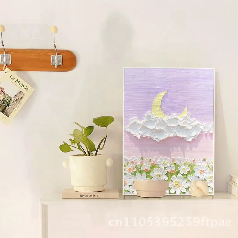 DIY Texture Painting Kit Acrylic Digital Oil on Quartz Sand 3D Effect Pink Beach Theme Handmade Artwork for Decor Modern