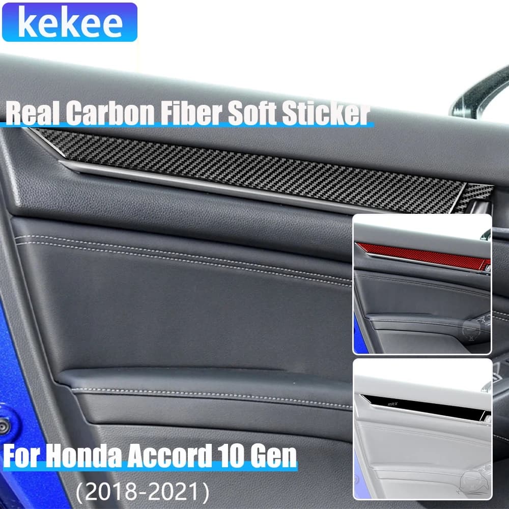 Real Carbon Fiber Car Accessories Door Armrest Panel Decorative Cover Soft Sticker For Honda Accord 10th Gen 2018 2019 2020 2021
