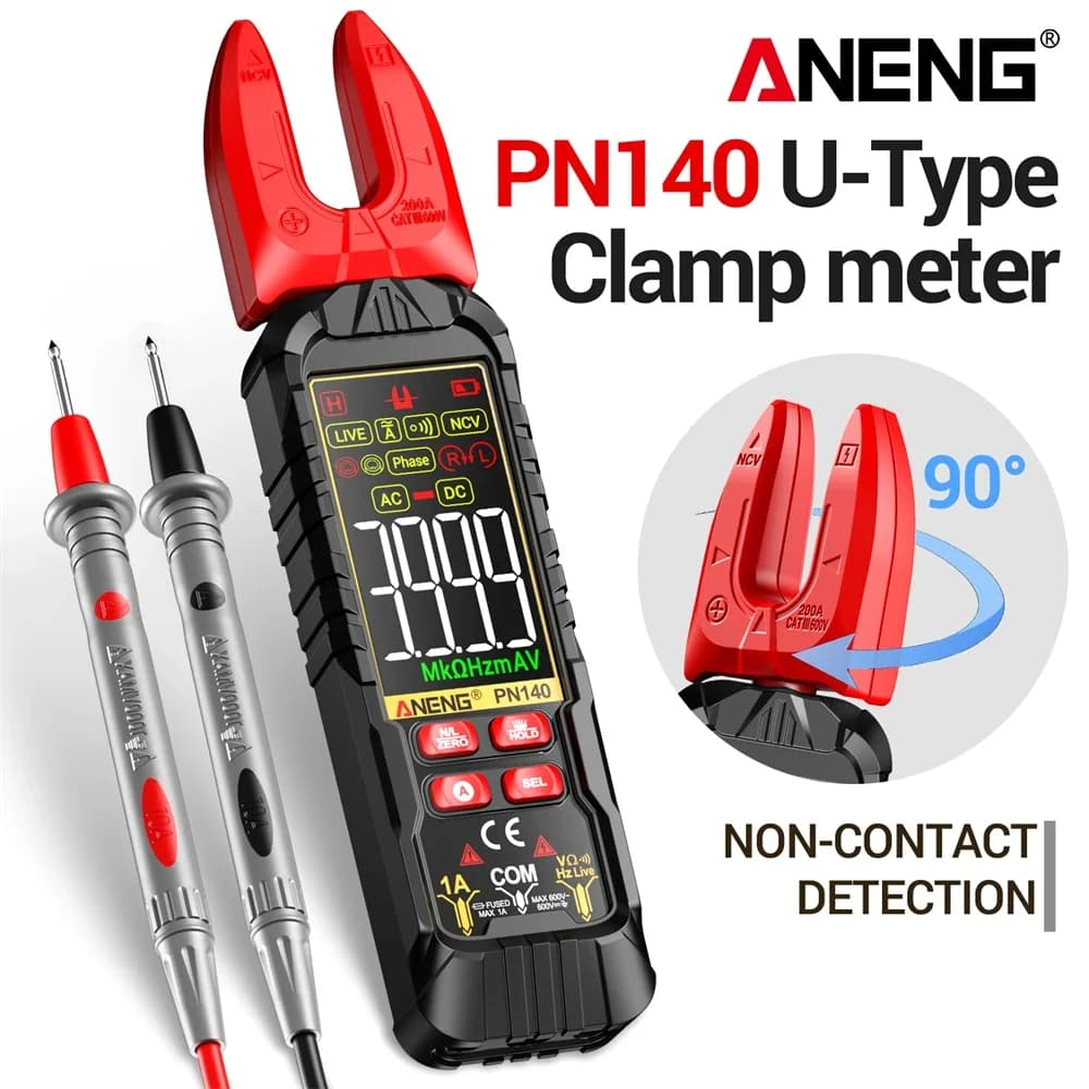 Digital Multimeter Clamp Meter ANENG PN140 Multifunctional Smart U-Clamp Jaw 90° Rotary Voltmeter NCV Voltage Detection Tools