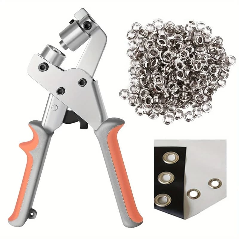 Grommet Punch, 3/8-inch Hand-held Pliers, Grommet Tool Kit with 500 Pieces of 3/8-inch Eyelets