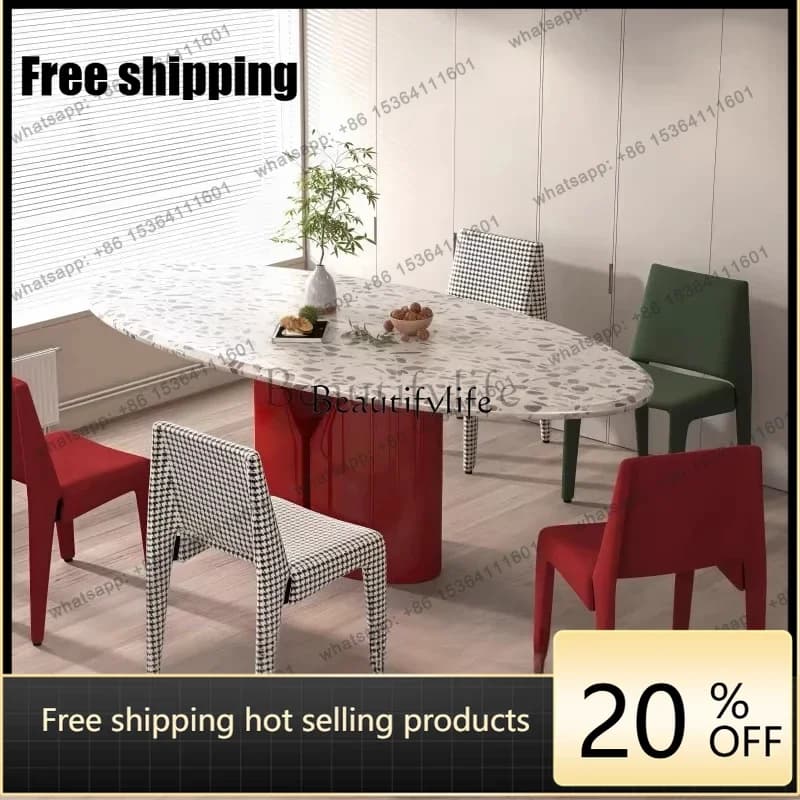 JJ  Nordic simple modern dining table casual personality creative burgundy coffee oval dining table