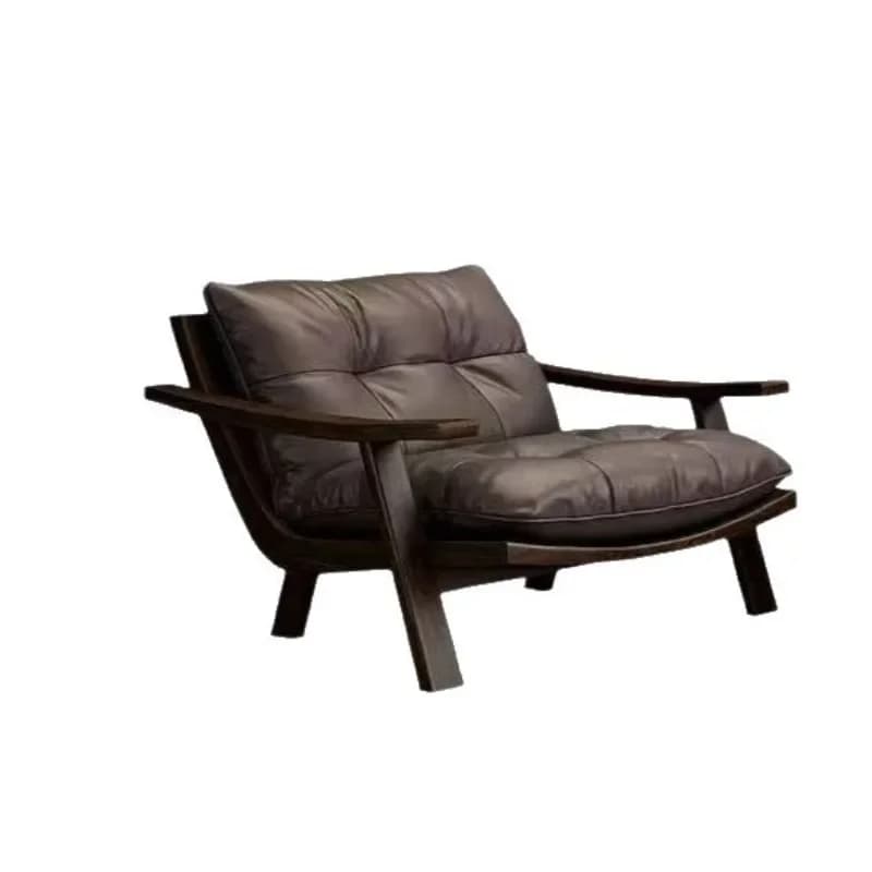 Nordic solid wood leather down soft bag leisure recliner, book and newspaper chair