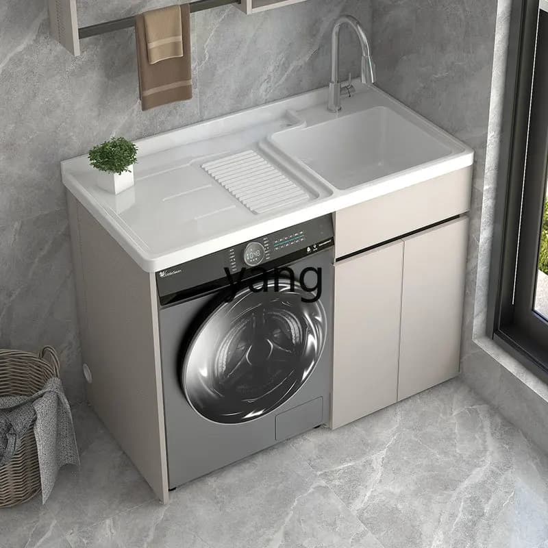 YJQ integrated ceramic basin balcony space aluminum laundry cabinet combination aluminum alloy laundry table