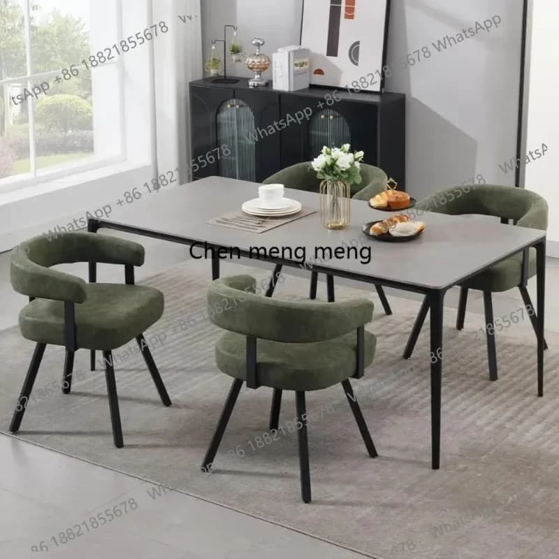 RR Modern Barrel Dining Chairs Set of 4, Green PU Leather Upholstered Dining Room Chairs with Arms, Comfy Kitchen Chairs Customi
