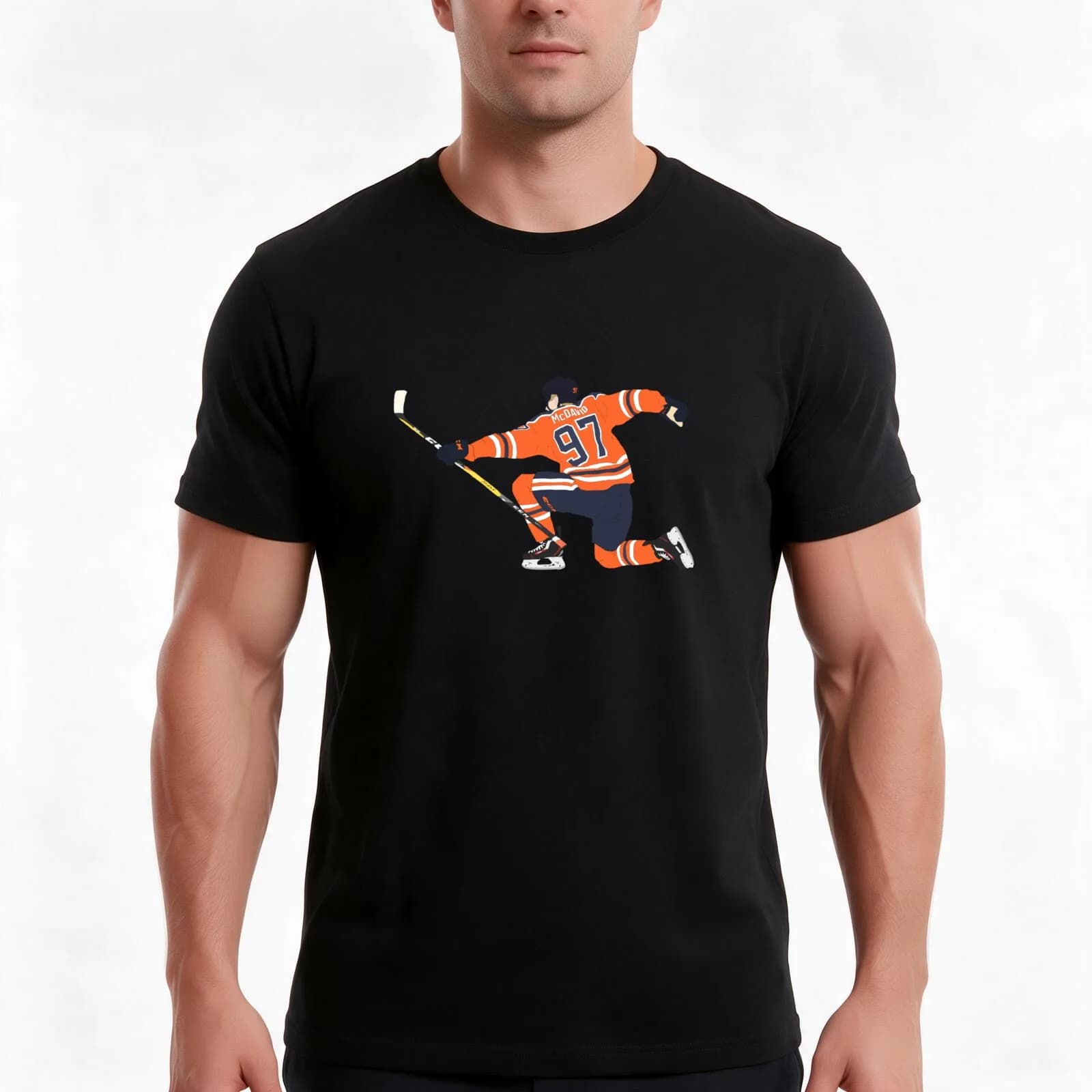 connor mcdavid goal celly digital drawing T-Shirt, Summer Casual Cotton Tee, Oversized Streetwear Tops, Vintage Graphic Print