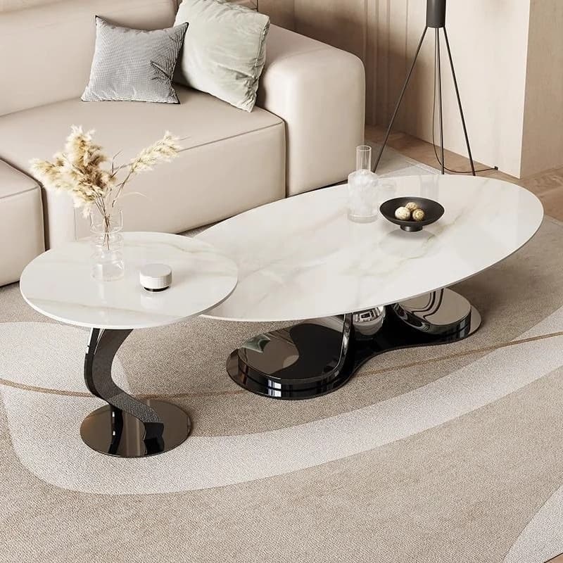 Living room household oval rock slab new coffee table combination small apartment modern and simple