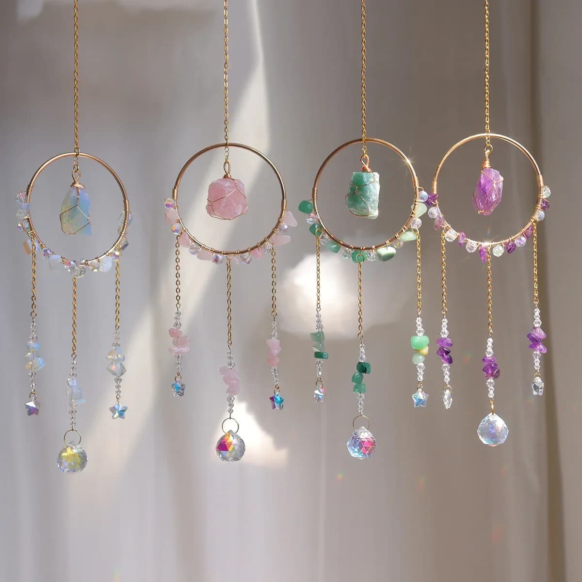 Boho Sun Catcher Crystals Wind Chime Moon Dream Catchers for Teen Kids Bedroom Wall Decorations Home Decor Birthday Christmas Gi