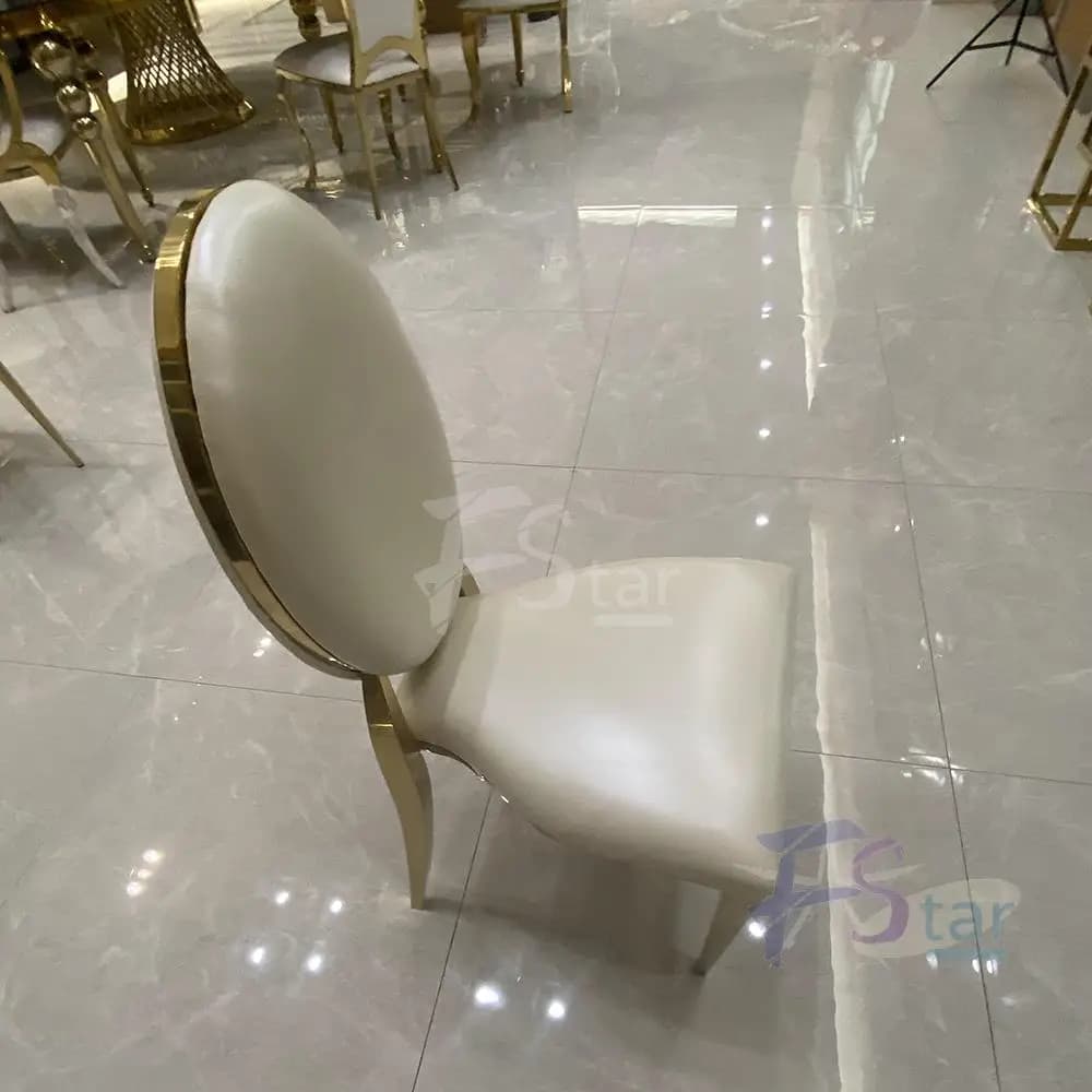 Wholesale Luxury Stackable O Round Back Gold Stainless Steel Legs White Leather Dining Hotel Chairs For Wedding Party Event