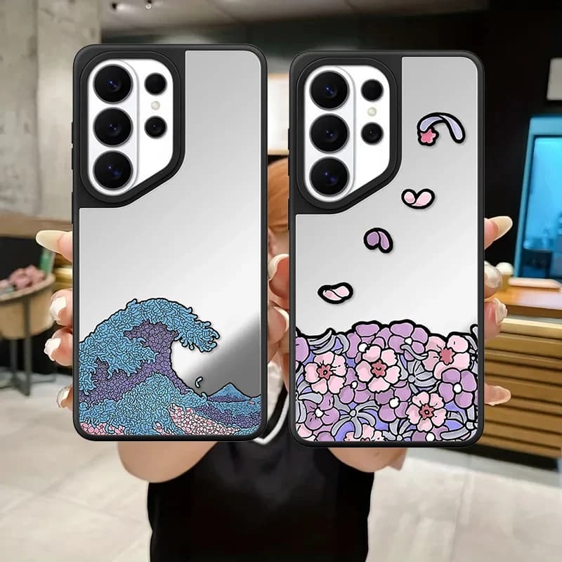 Flowers Grown Mirror Surface Magnetic Phone Cover for Samsung Galaxy S23 S24 S25 S26 Ultra S26+ Plus Case