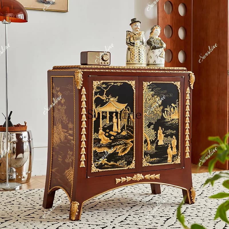 French Chinese style luxury classical foyer entrance shoe cabinet solid wood dining edge simple  FT