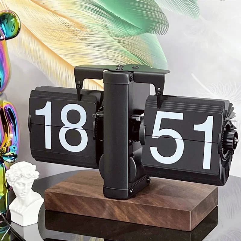 Table Clock 12H/24H Mechanical Automatic Page Turning Clock Retro Ornaments Living Room Bedroom Office Desktop Decoration