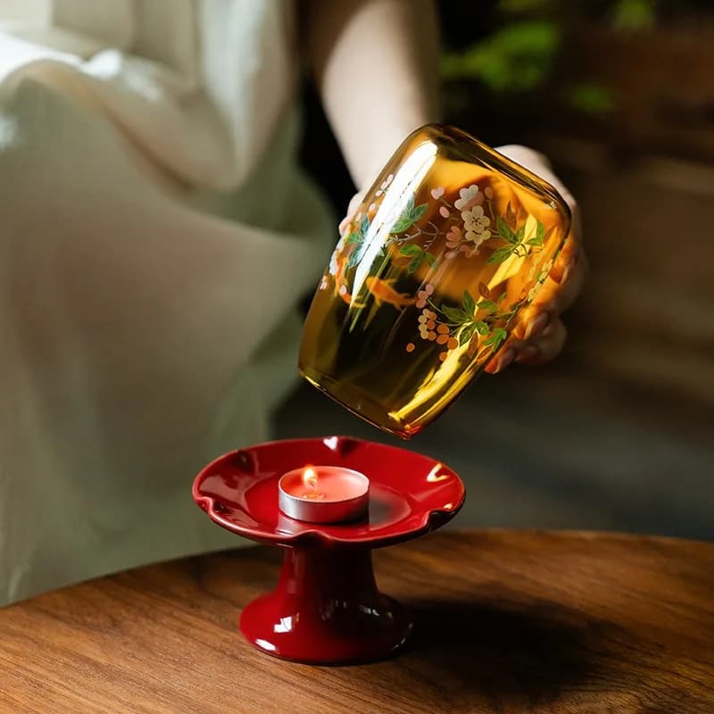 Creative Chinese-style Printed Glass Lampshade Candlestick Zen Indoor Home Aromatherapy Ambient Light Desktop Ornament