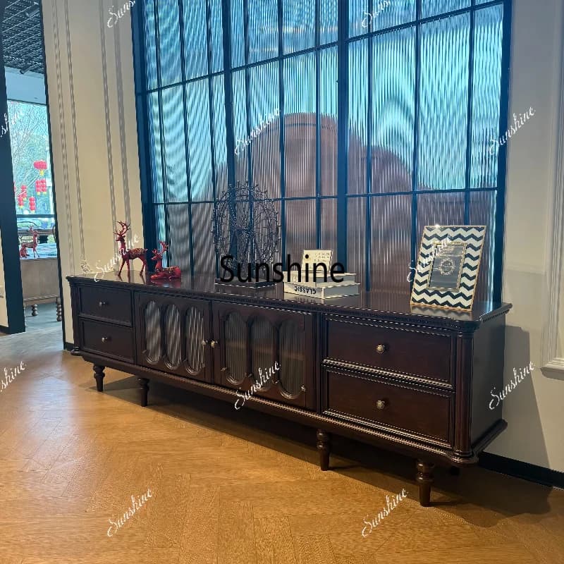 French retro solid wood TV cabinet coffee table combination living room storage
