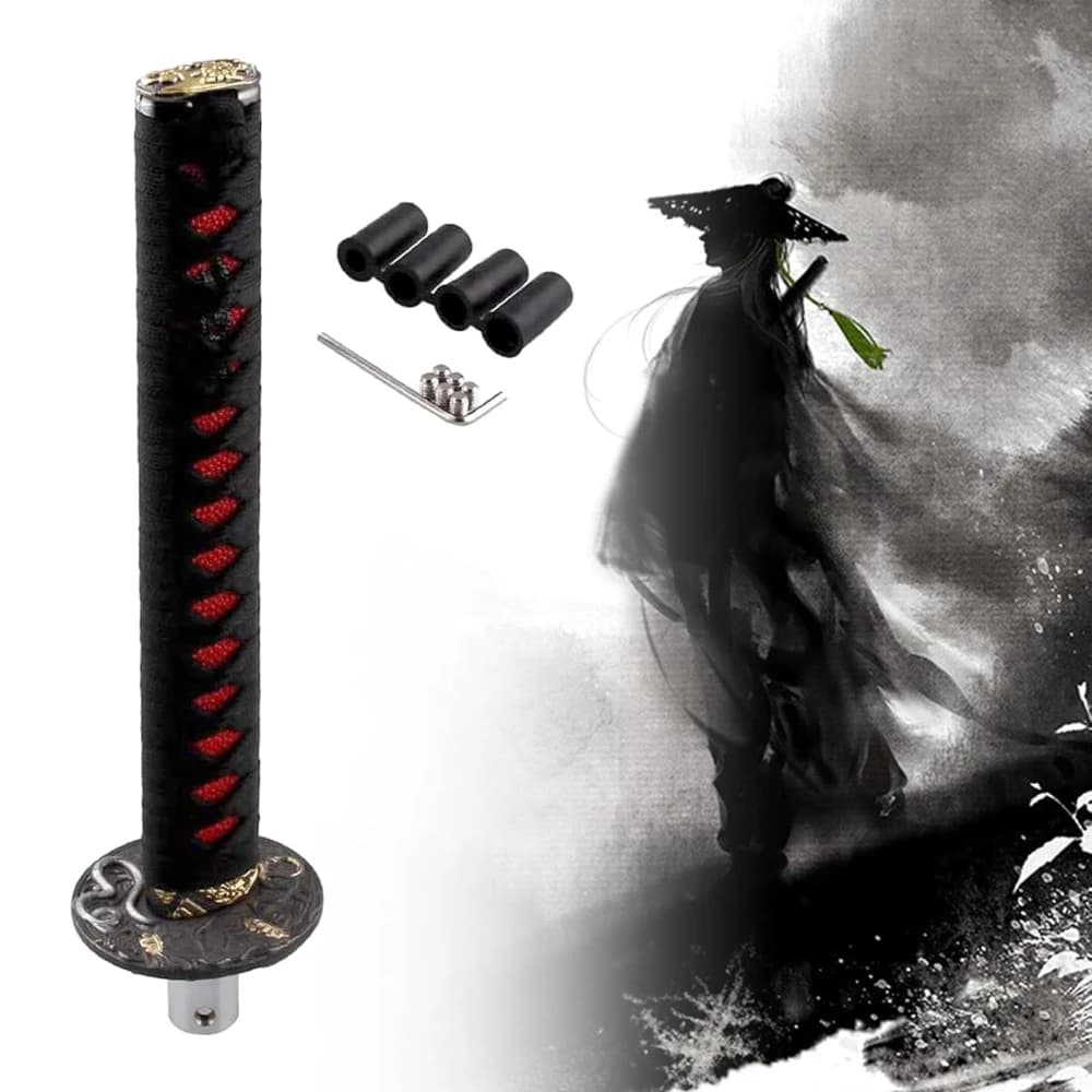 Katana Shift Knob Sword for Automobile Spare Part Speed Chrome Samurai Sword Sword Handle 265MM Lengthen Black+Red Color
