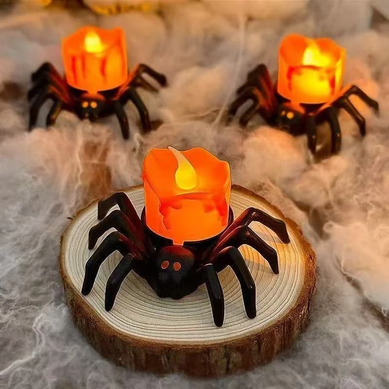 Spider Pumpkin LED Candle Lamp Flameless Tealight Halloween Decorations For Bar Haunted House Party Horror Props