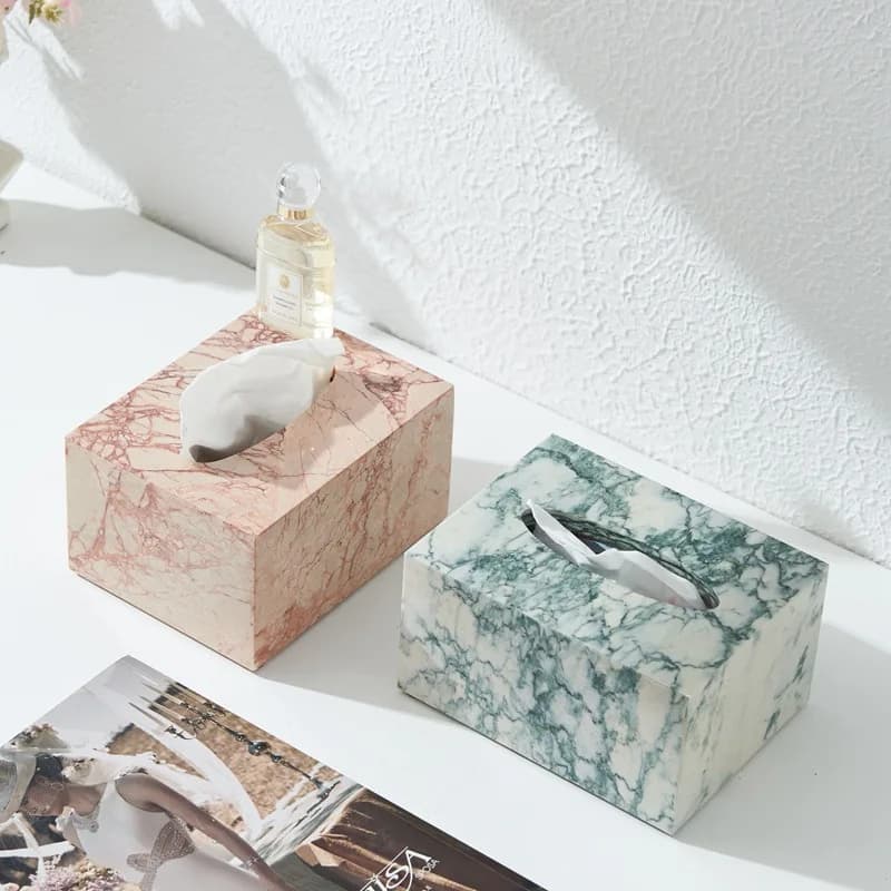 Modern Simple Natural Green Pink Marble Box Tissue Box Hotel Premium Clubhouse Light Luxury Carton