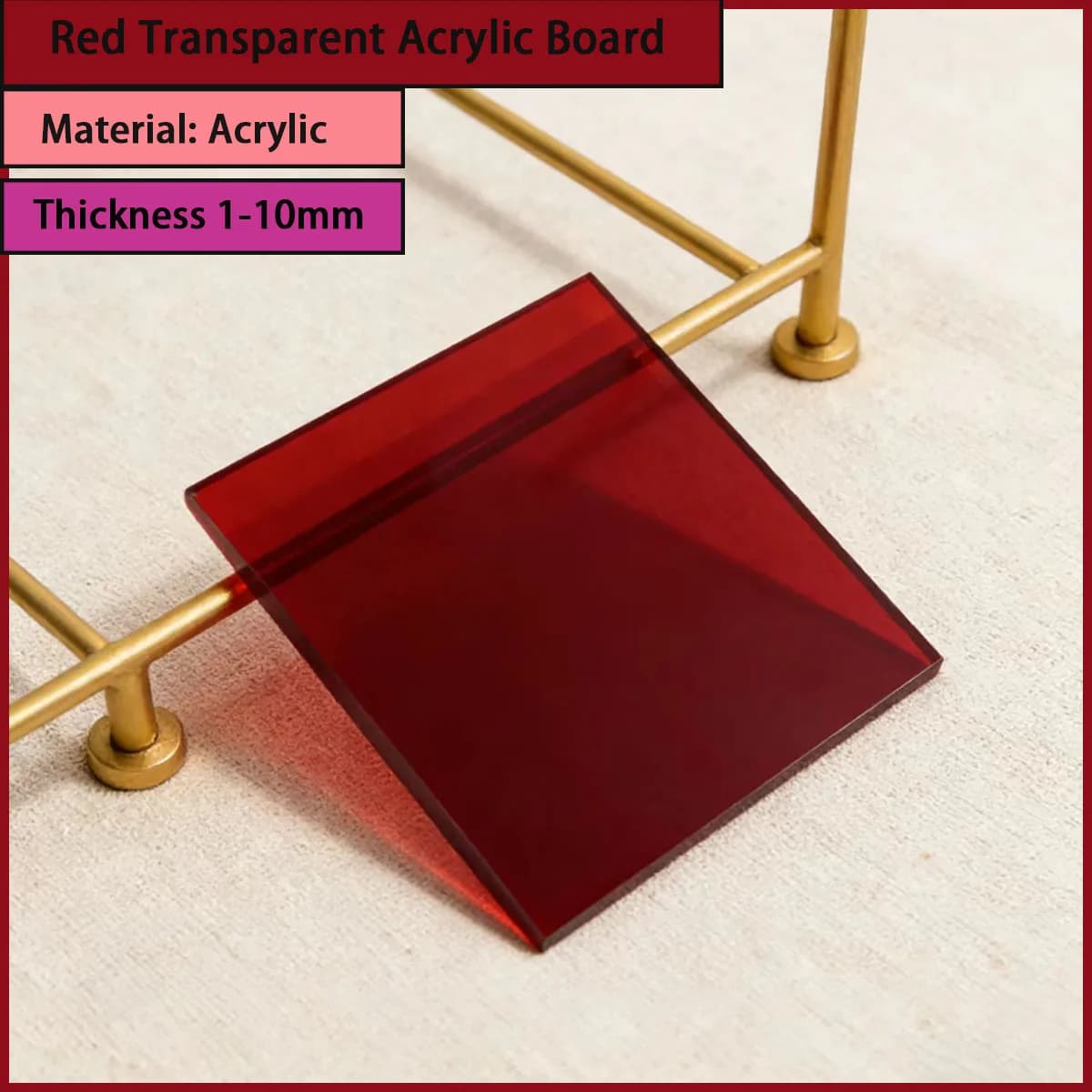 1-10mm thick red transparent acrylic board is used for decoration, advertising display, handicraft production, etc
