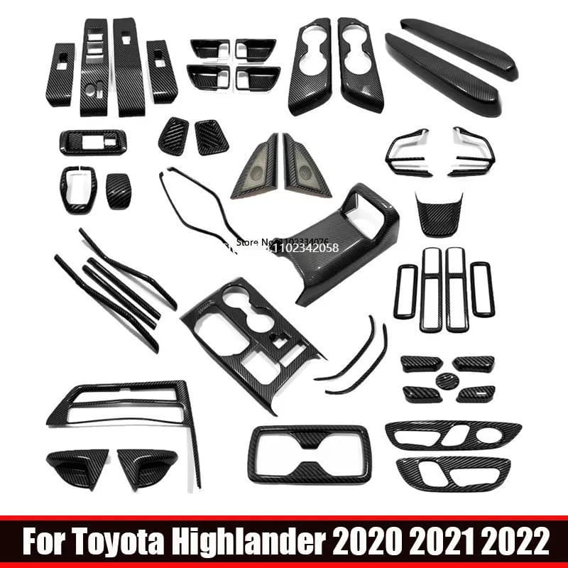 For Toyota Highlander 2020 2021 2022 ABS Carbonfiber Look Window Lift Switch Instrument Console Gear Water Cup Air Vent Trims