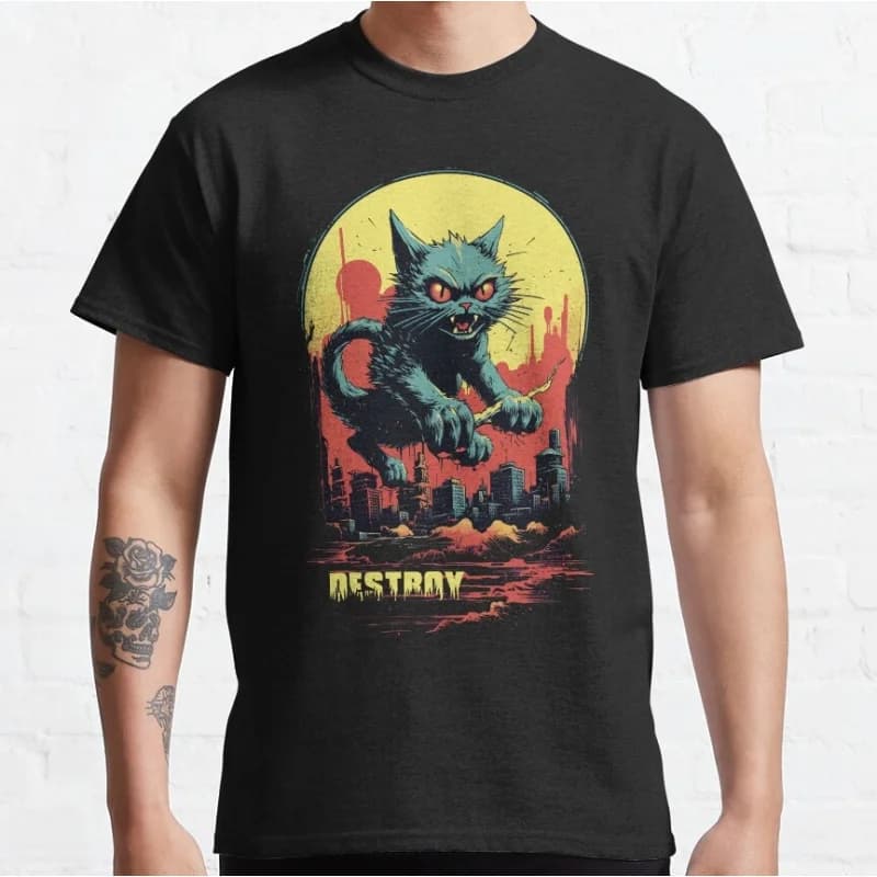 Cat destroy city Catzilla King of Monster Gift t shirt for Cat Lover Cute kitty Graphic tee Short Sleeve clothes All size tops