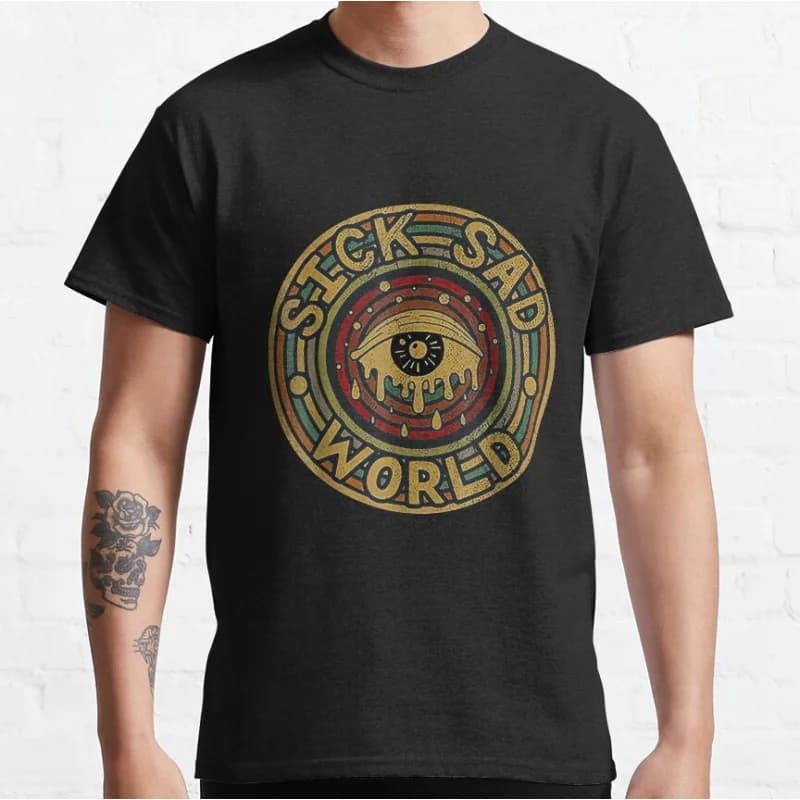 Crying Eye Retro Sick sad world tv shows Gift t shirt 90s Nostalgia cartoon Graphic Clothes Large size Tops 100% cotton tee