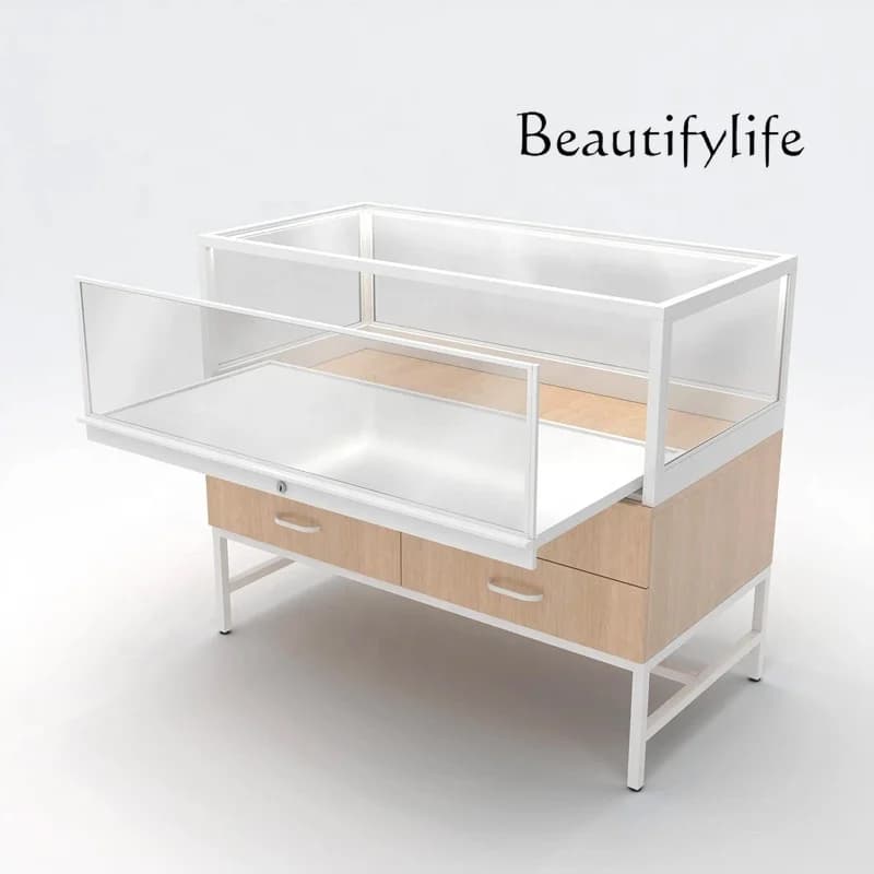 French style Custom high quality jewelry store display cabinet locable glass display counter wooden showcase with LE