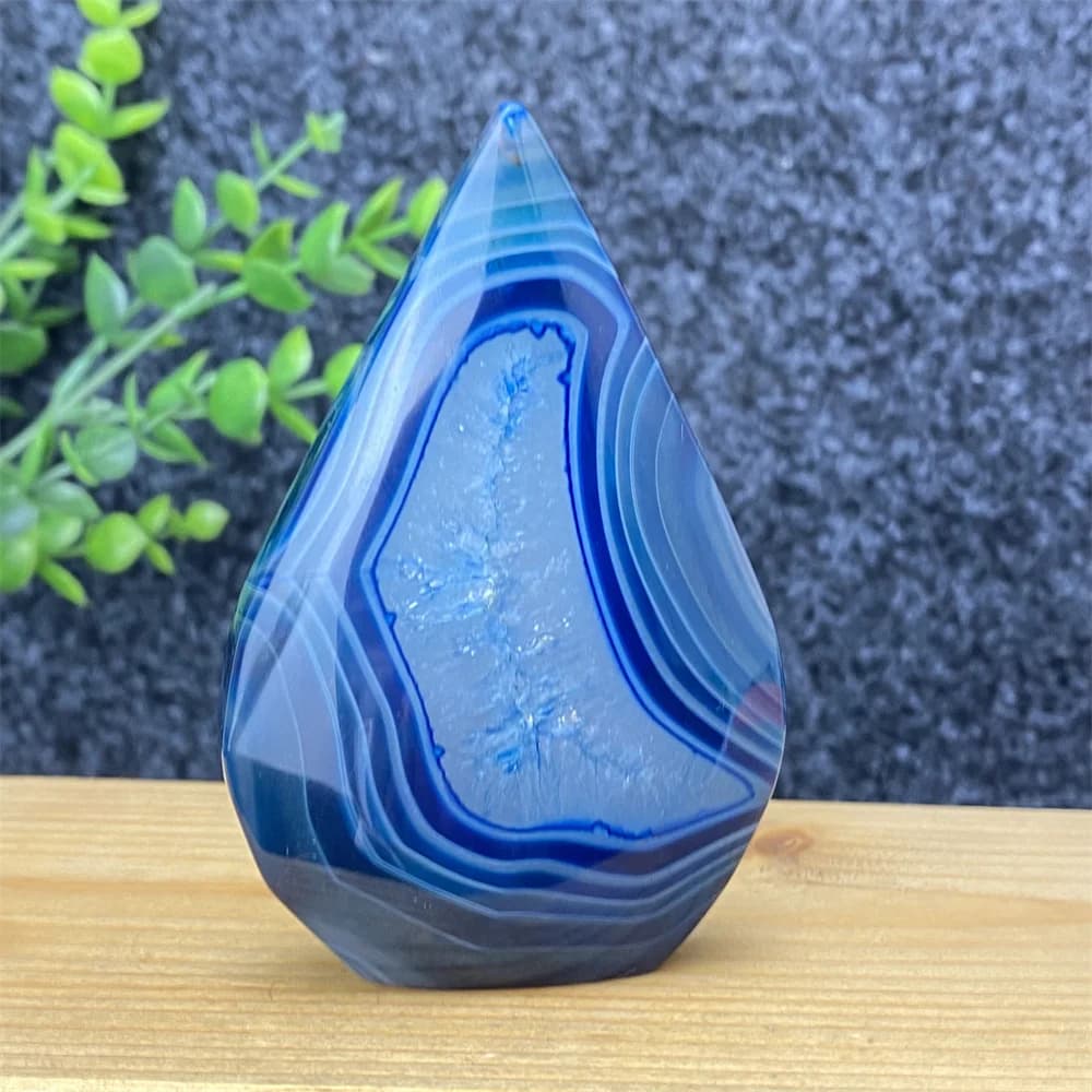 Natural Rare Blue Striped Lace Agate Free Form Torch Ornament Healing Crystal Tower Feng Shui Home Decor