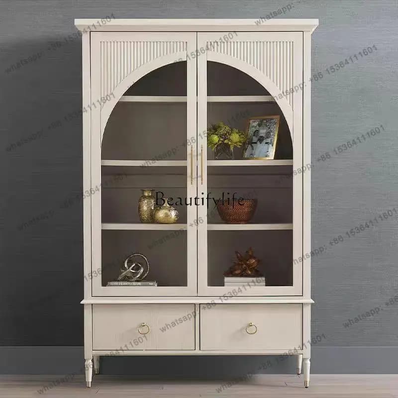 LX French Retro Solid Wood Bookcase Living Room Wall Locker Simple Storage Cabinet
