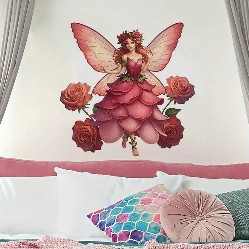 Rose Fairy Charming Flower Wall Stickers - Living Room Sofa Background Decorative Home Wall Art for Children's Room AA120