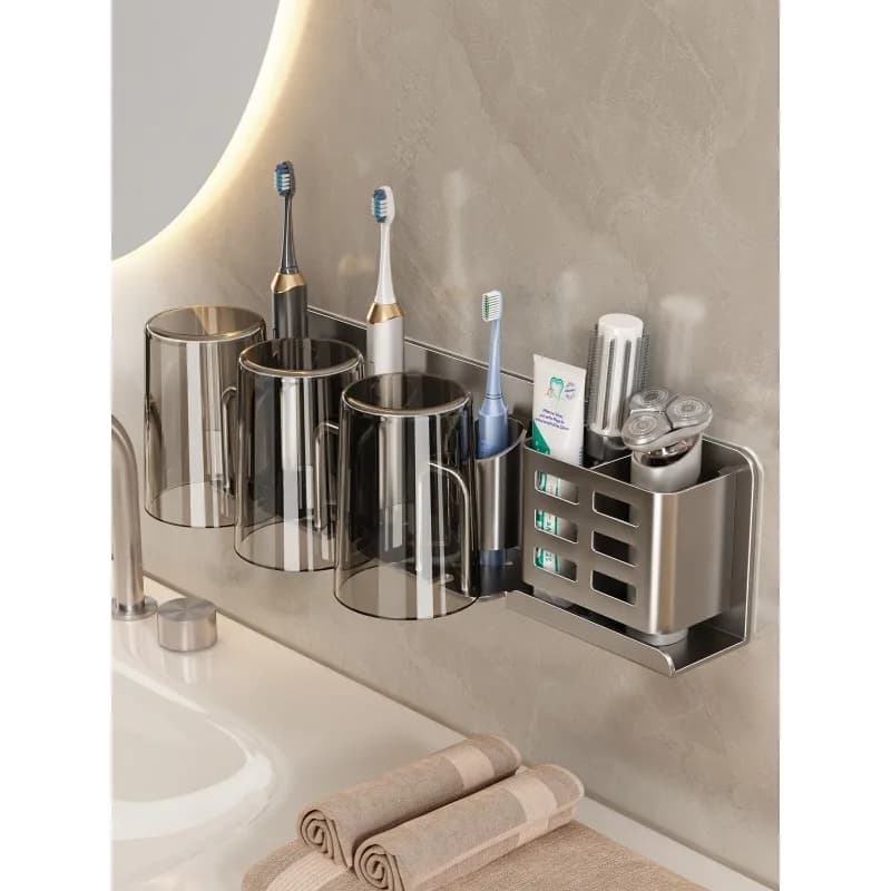 Toothbrush shelf No punching bathroom Tooth cup Mouthwash cup Storage Household wall-mounted toothpaste
