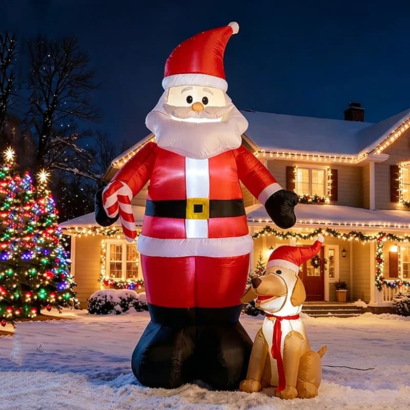 5/8FT Christmas Outdoor Decoration Inflatables Santa Claus and Puppy Ornament Holidays Party for Yard Lawn Atmosphere Decor