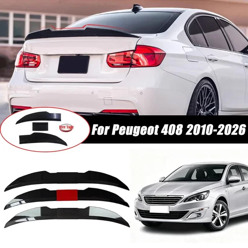 3pcs Sedan Rear Trunk Spoiler For Peugeot 408 2010-2026 Adjustable DIY Modified Trunk Spoiler Automotive Accessories